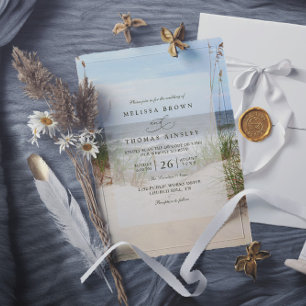 Invitación Boda Código QR Elegante Acuarela Océano Playa