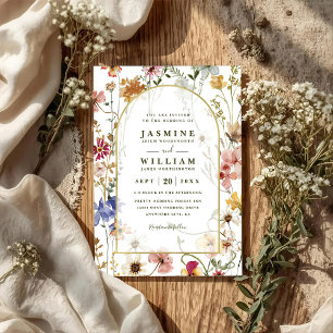 Invitación Boda Código QR Elegante Arco Prado Flores Silvestr