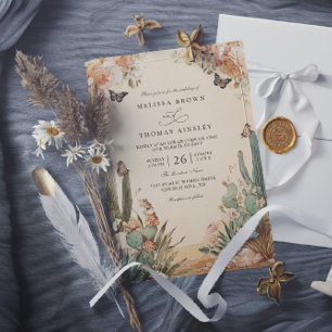 Invitación Boda Código QR Elegante Cactus Desierto Boho