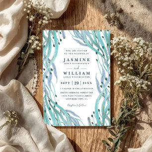 Invitación Boda Código QR Elegante Caña Coral Océano Botánico