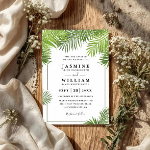 Invitación Boda Código QR Elegante Chic Tropical Hojas de Pal