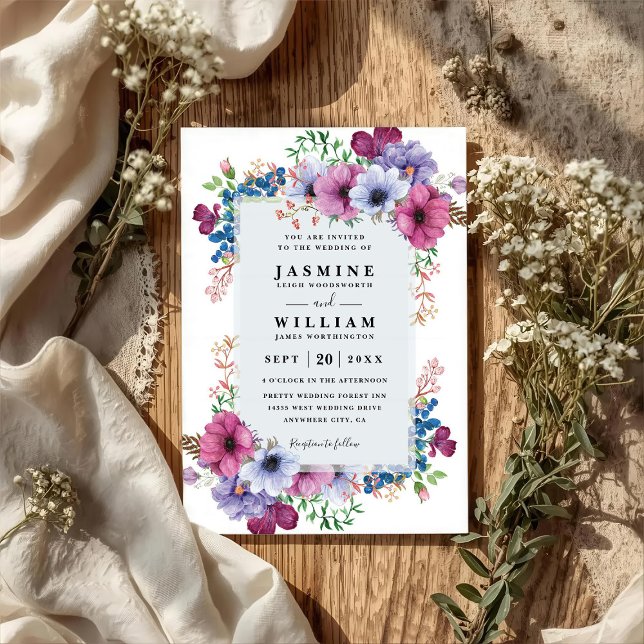 Invitación Boda Código QR Elegante Flores Silvestres Ramo Púr (Subido por el creador)