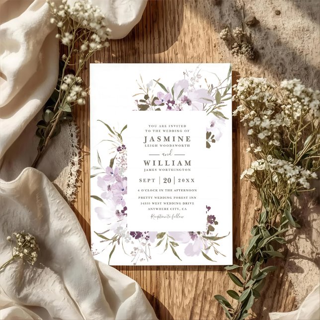Invitación Boda Código QR Elegante Moderno Pradera Flores Sil (Subido por el creador)