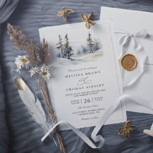 Invitación Boda Código QR Elegante Pino Árboles Bosque Rústic