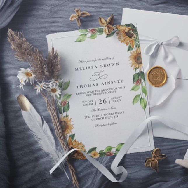 Invitación Boda Código QR Elegante Rústico Boho Girasol (Subido por el creador)
