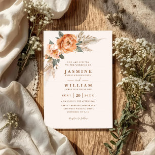 Invitación Boda Código QR Elegante Rústico Bouquet Bohemi