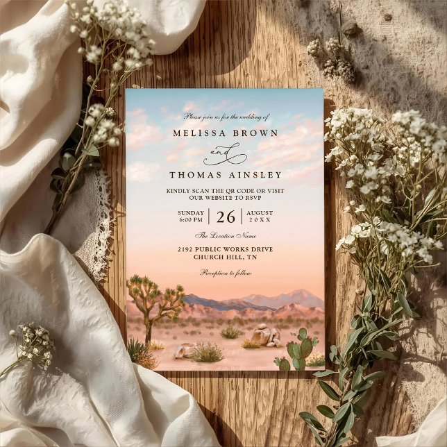 Invitación Boda Código QR Elegante Rústico Cactus Desierto Bo (Subido por el creador)