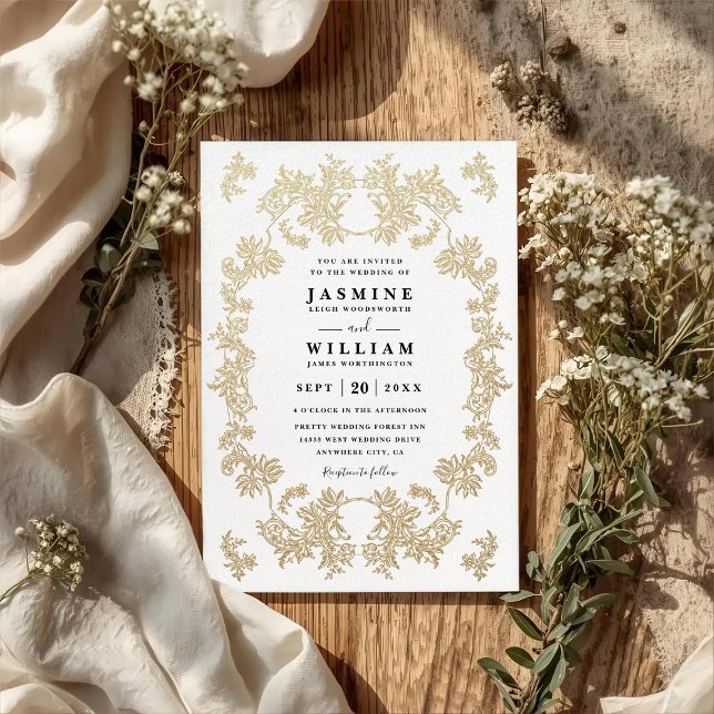 Invitación Boda Código QR Elegante Rústico Encaje Dorado Vint (Subido por el creador)