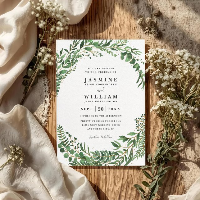 Invitación Boda Código QR Elegante Rústico Hojas Verdor (Subido por el creador)