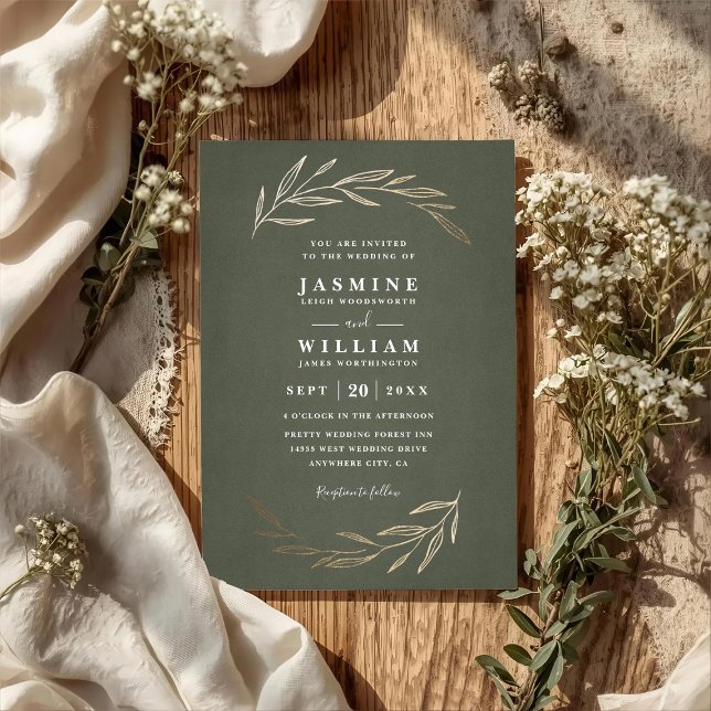 Invitación Boda Código QR Elegante Rústico Hojas Verdor (Subido por el creador)