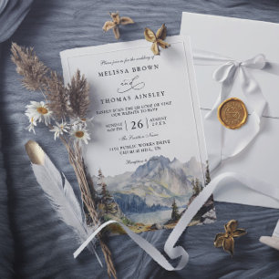 Invitación Boda Código QR Elegante Rústico Lago Montañas