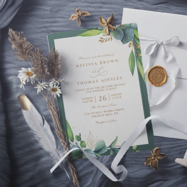 Invitación Boda Código QR Elegante Rústico Verde Eucalipto (Subido por el creador)