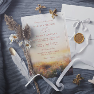Invitación Boda Código QR Elegante Terroso Prado Flores Silve