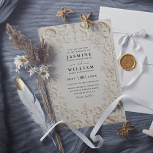 Invitación Boda Código QR Elegante Vintage Barroco Repujado