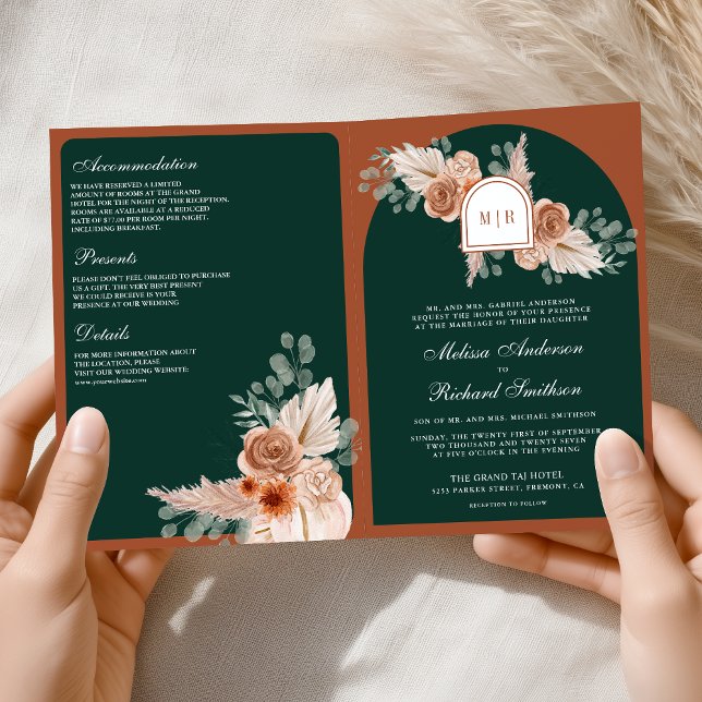 Invitación Boda Código QR Esmeralda Pampas Florales de Terrac (Subido por el creador)