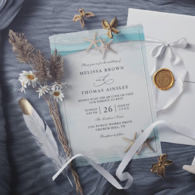 Invitación Boda Código QR Estrella de Mar y Encaje Playa Océa (Subido por el creador)
