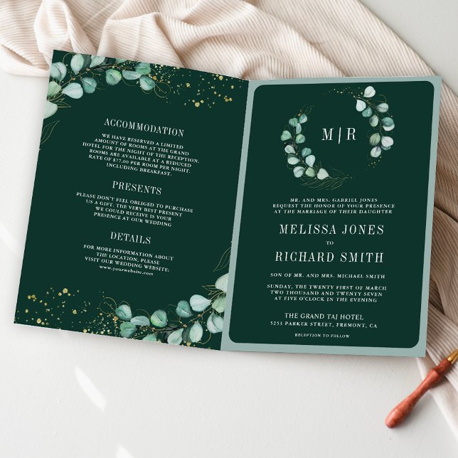Invitación Boda Código QR Eucalipto Esmeralda Verde Dorado (Subido por el creador)