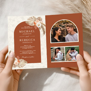 Invitación Boda Código QR Flor de Marfil Pampas Terracota