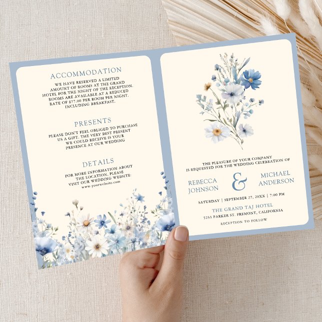 Invitación Boda Código QR Flor Silvestre Boho Azul Polvorient (Subido por el creador)