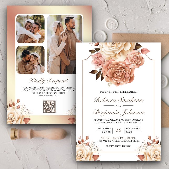Invitación Boda Código QR Floral Ámaro Dorado Rústico Boho (Subido por el creador)