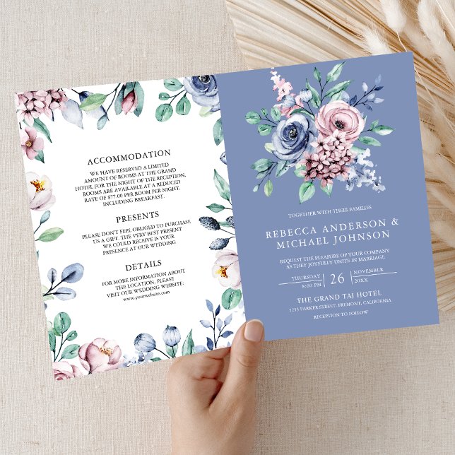 Invitación Boda Código QR Floral Azul Periwinkle Polvoriento (Subido por el creador)