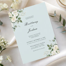 Boda Código QR Floral Blanco Verde Salvia Escritur