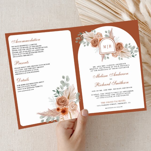 Invitación Boda Código QR Floral Boho Terracota Pampas (Subido por el creador)