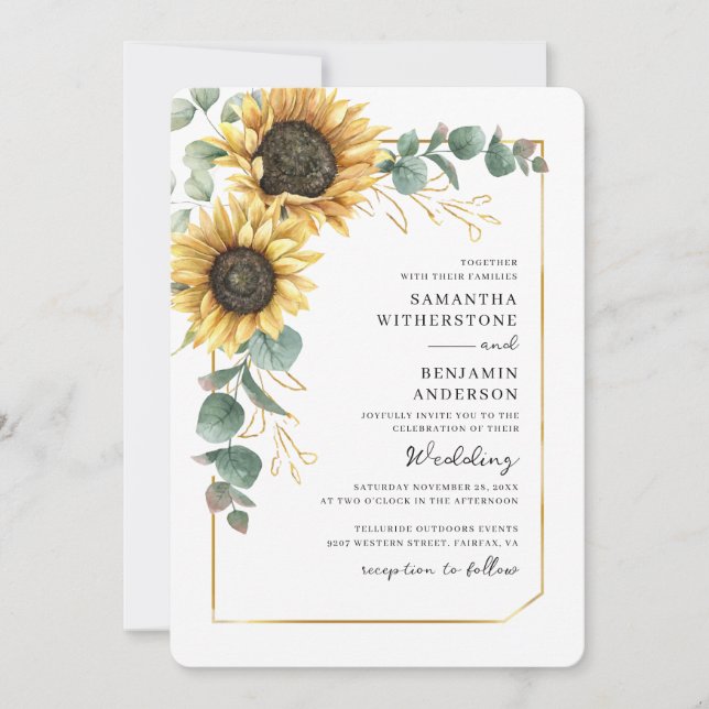 Invitación Boda Código QR Floral Botánico Girasol (Anverso)