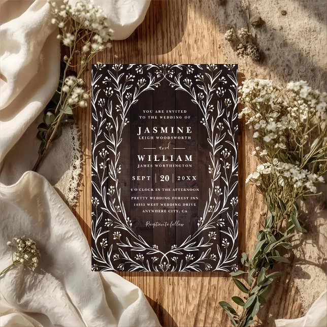 Invitación Boda Código QR Floral Chic Boho Madera Granero Rús (Subido por el creador)