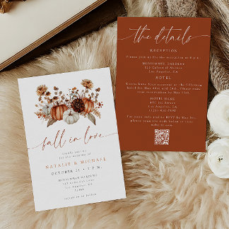 Invitación Boda Código QR Floral de Calabaza Enamórate