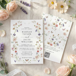 Invitación Boda Código QR Floral de Flor Silvestre Elegante