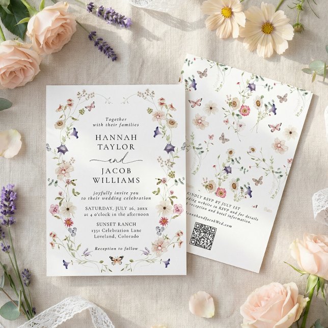 Invitación Boda Código QR Floral de Flor Silvestre Elegante (Subido por el creador)