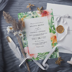 Invitación Boda Código QR Floral de Hibisco Tropical Paraíso