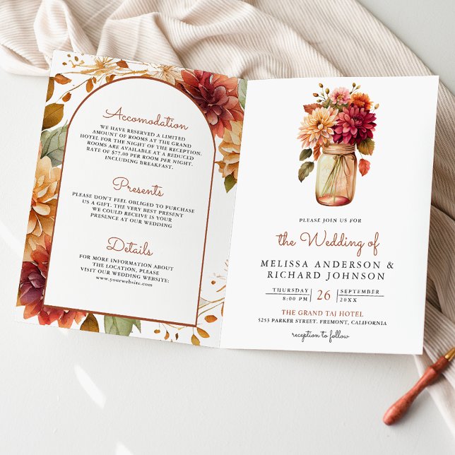 Invitación Boda Código QR Floral de Jarrón Mason de Dalia de  (Subido por el creador)