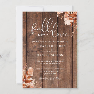 Invitación Boda Código QR Floral de Madera Rústica Otoño