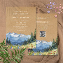 Boda Código QR Floral de Montaña Acuarela Rústica