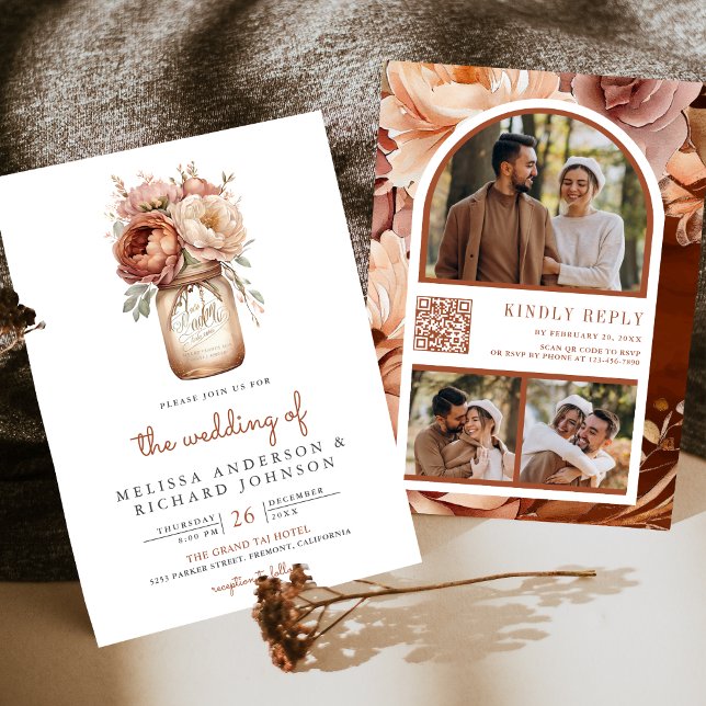 Invitación Boda Código QR Floral de Terracota en Tarro de Mas (Subido por el creador)