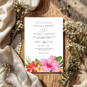 Invitación Boda Código QR Floral Elegante Hibisco Tropical
