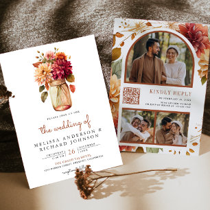 Invitación Boda Código QR Floral en Tarro de Mason Dahlia Oto