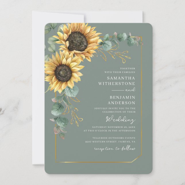 Invitación Boda Código QR Floral Girasol Acuarela (Anverso)