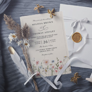 Invitación Boda Código QR Floral Jardín de Flor Silvestre Boh