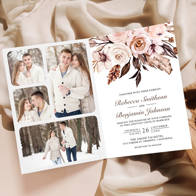 Invitación Boda Código QR Floral Marfil Terroso Rústico (Subido por el creador)