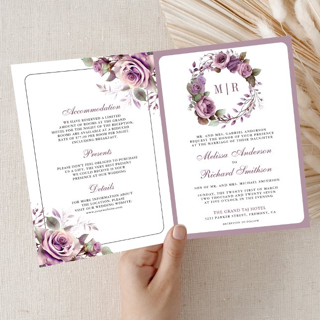 Invitación Boda Código QR Floral Morado Polvoriento Rústico (Subido por el creador)