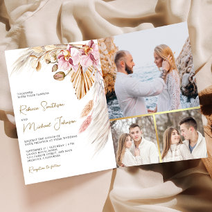 Invitación Boda Código QR Floral Orquídea Rosa Boho Pampas