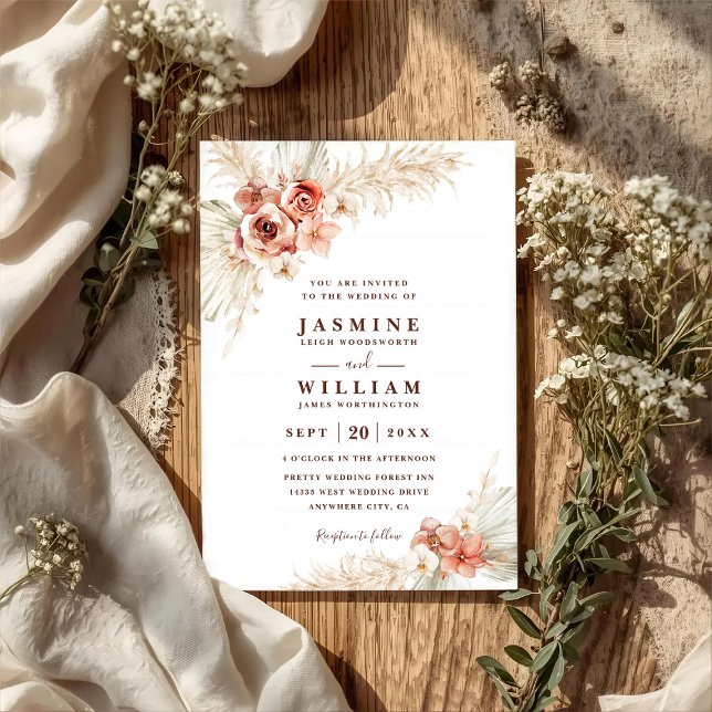 Invitación Boda Código QR Floral Pampas Boho Elegante Chic (Subido por el creador)