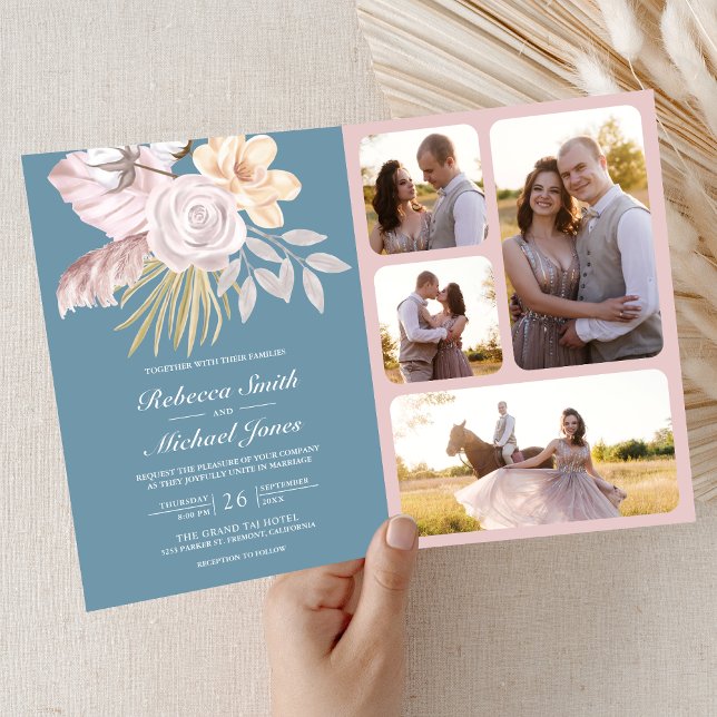 Invitación Boda Código QR Floral Rosa Azul Polvoriento Rústic (Subido por el creador)