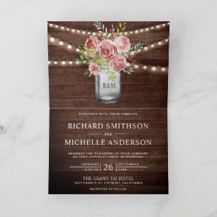 Invitación Boda Código QR Floral Rosa Canela en Tarro de Maso