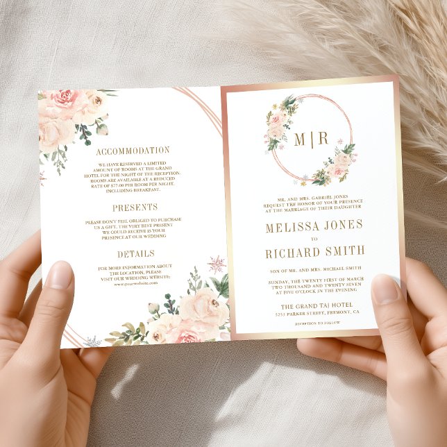 Invitación Boda Código QR Floral Rosa Dorado Rosa (Subido por el creador)