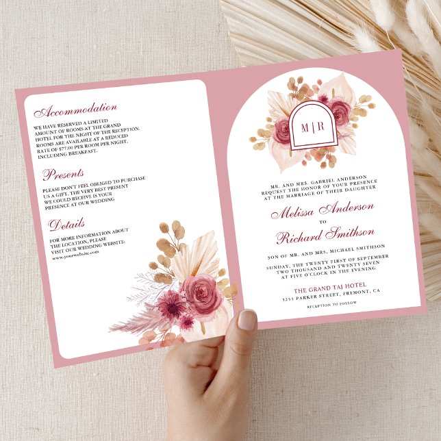 Invitación Boda Código QR Floral Rosa Granado Pampas (Subido por el creador)