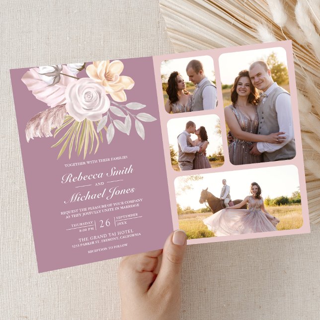 Invitación Boda Código QR Floral Rosa Malva Polvoriento Rústi (Subido por el creador)